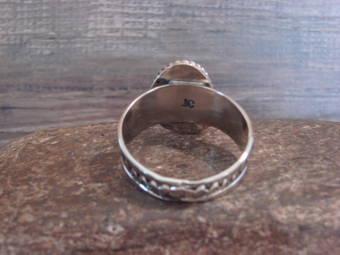 Native American Nickel Silver & Turquoise Scarf Ring by Cleveland