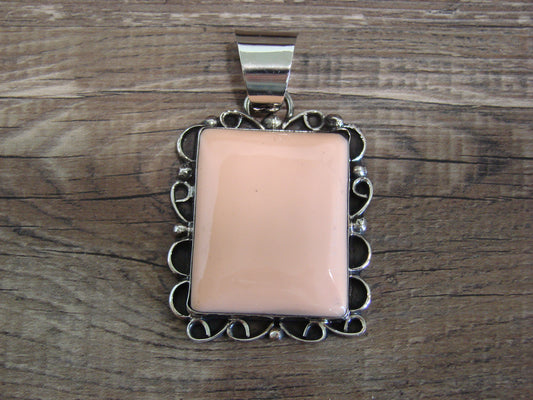 Native American Nickel Silver & Pink Shell Pendant - Cleveland