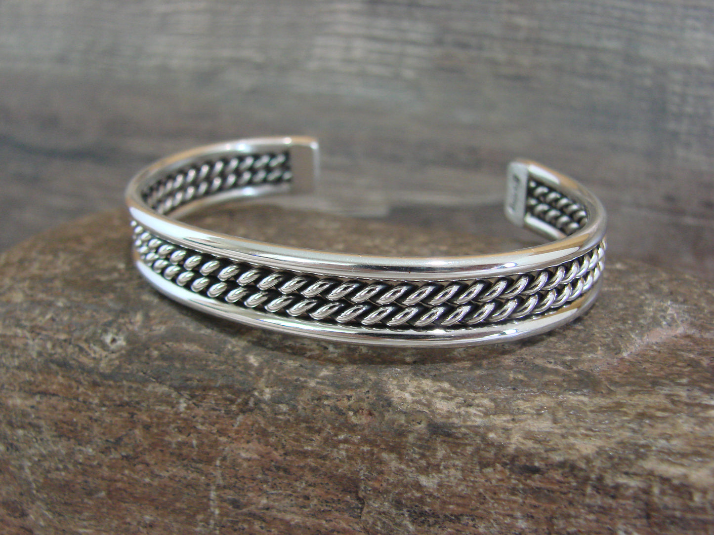 Native American Navajo Indian 3/8" Twisted Sterling Silver Bracelet by Tahe