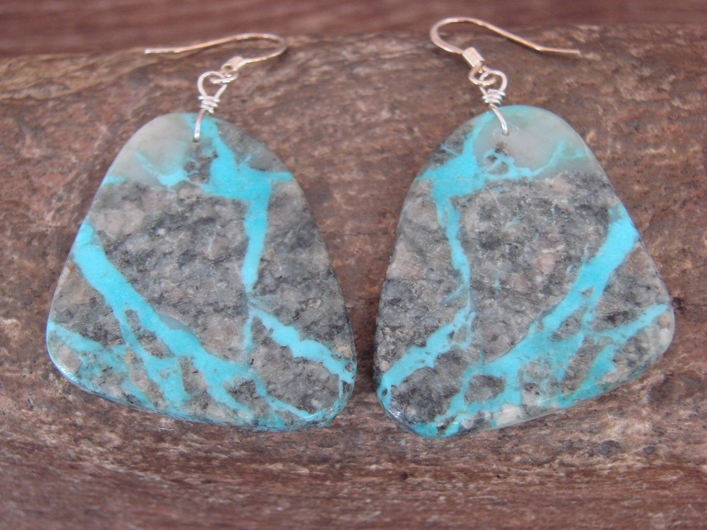 Native American Sterling Silver & Turquoise Slab Earrings - Garcia