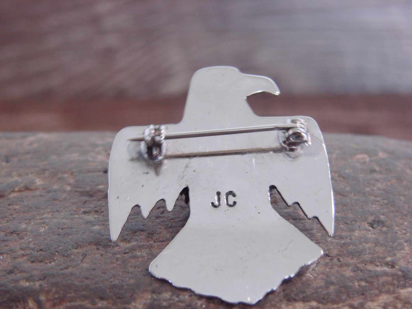Native American Nickel Silver & Yellow Marble Thunderbird Pin - Cleveland