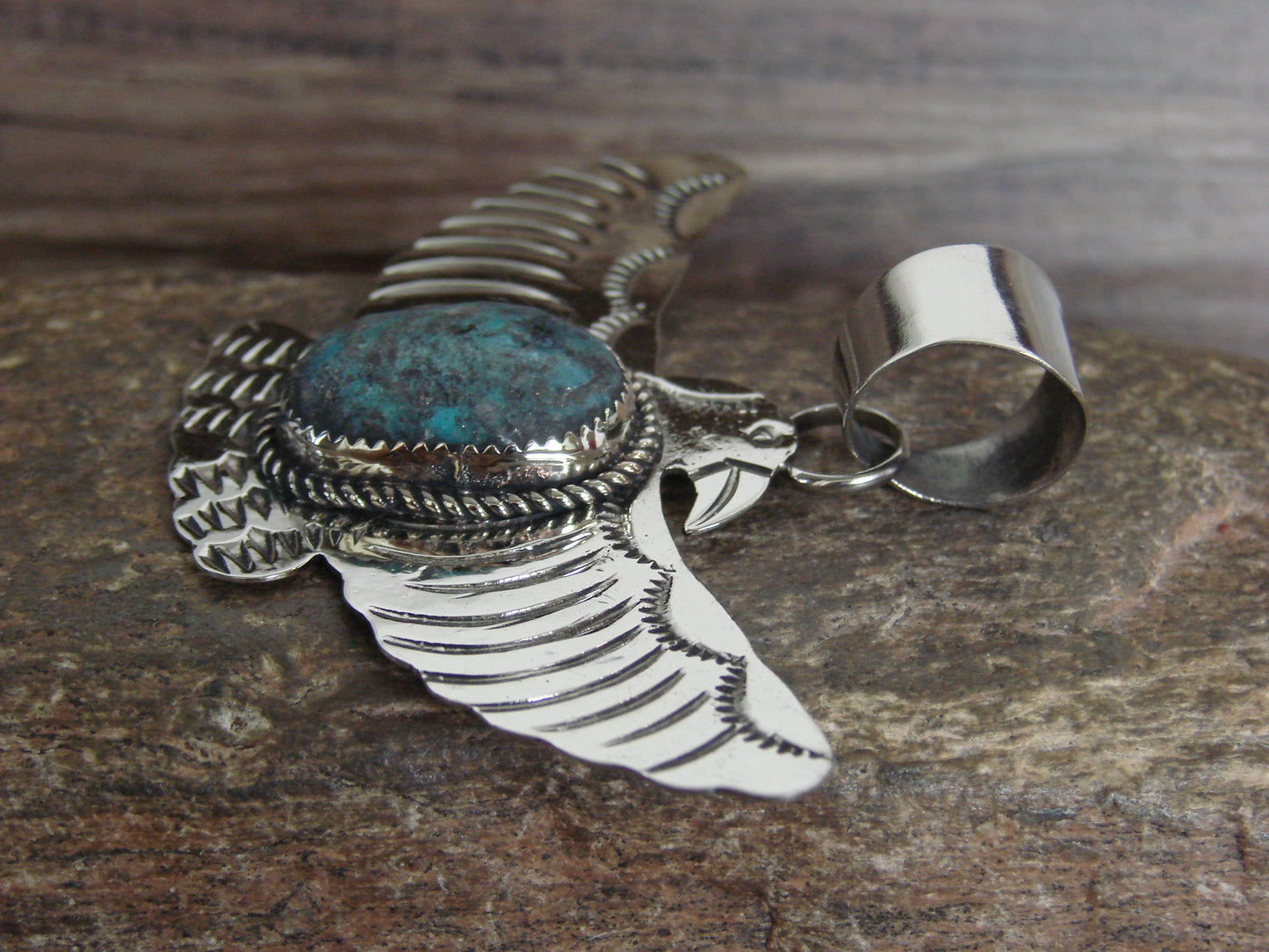 Native American Nickel Silver & Turquoise Eagle Pendant - Cleveland