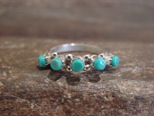 Native American Sterling Silver Turquoise Row Ring by Laate - Size 6
