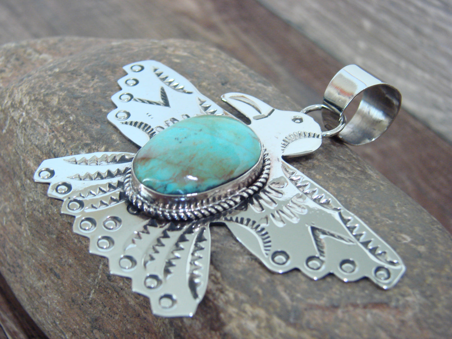 Native American Nickel Silver & Turquoise Eagle Pendant - Cleveland