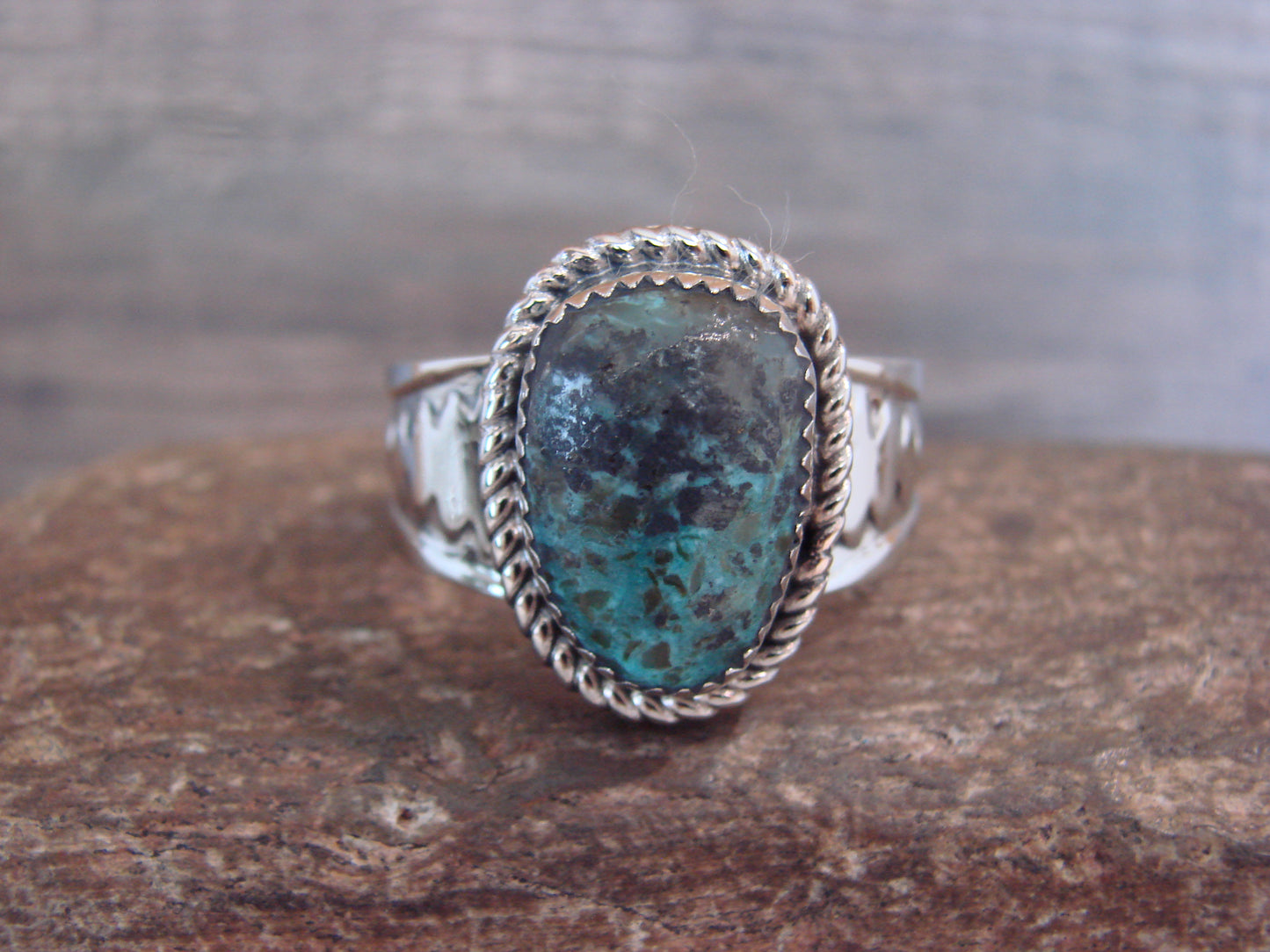 Native American Nickel Silver & Turquoise Scarf Ring by Cleveland