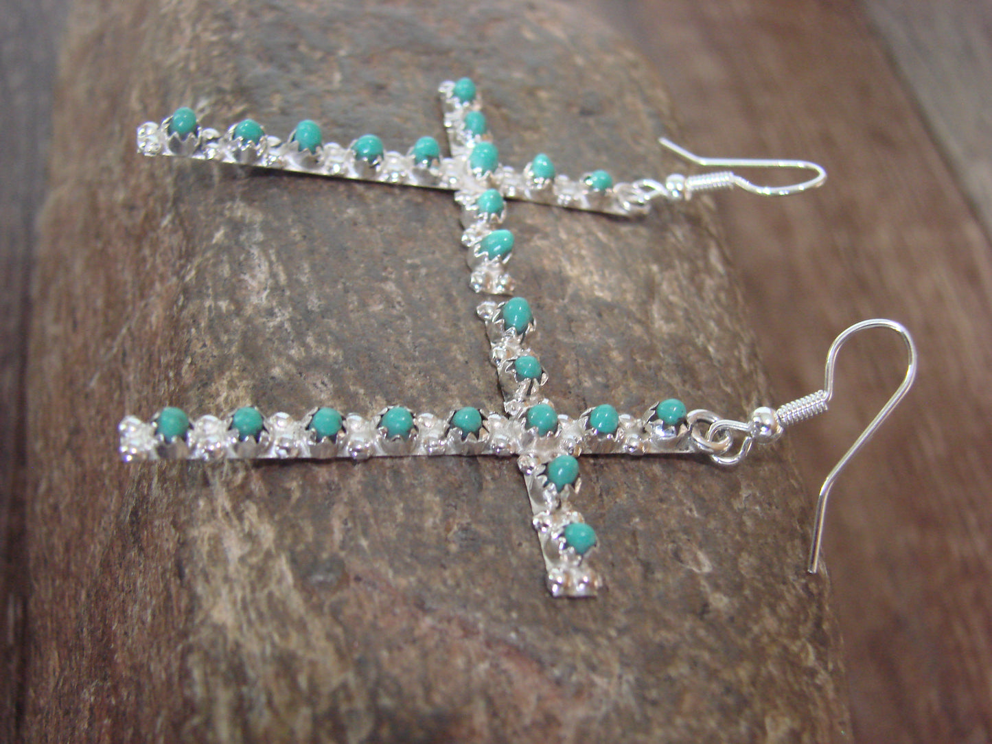 Native American Sterling Silver Turquoise Cross Dangle Earrings By Kaammasee