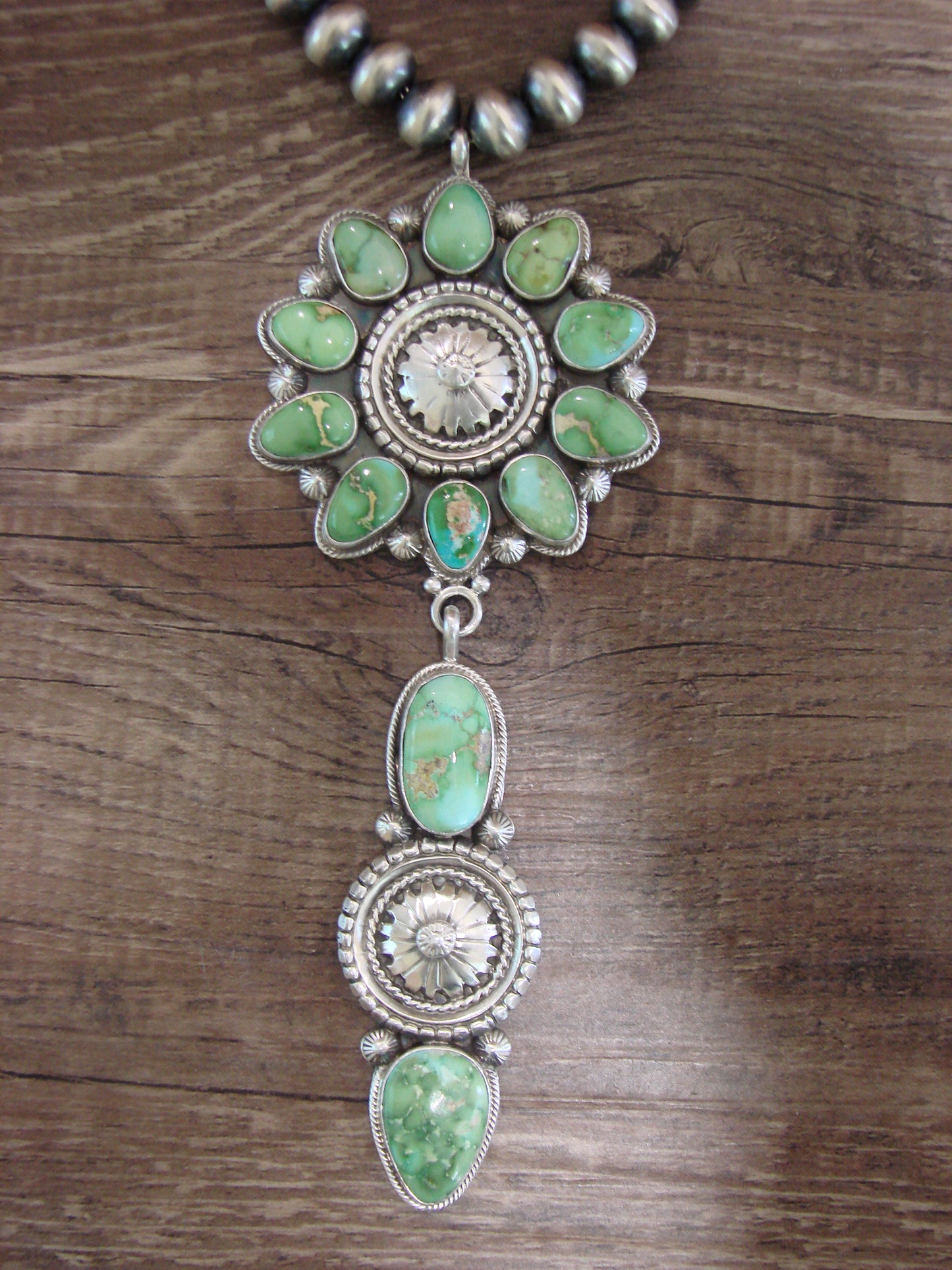 Native American 21" Sterling Silver & Turquoise Navajo Pearl Necklace By Lewis