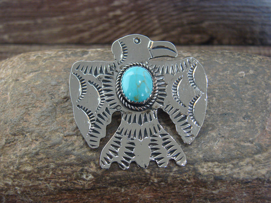 Native American Nickel Silver & Turquoise Thunderbird Pendant - Cleveland