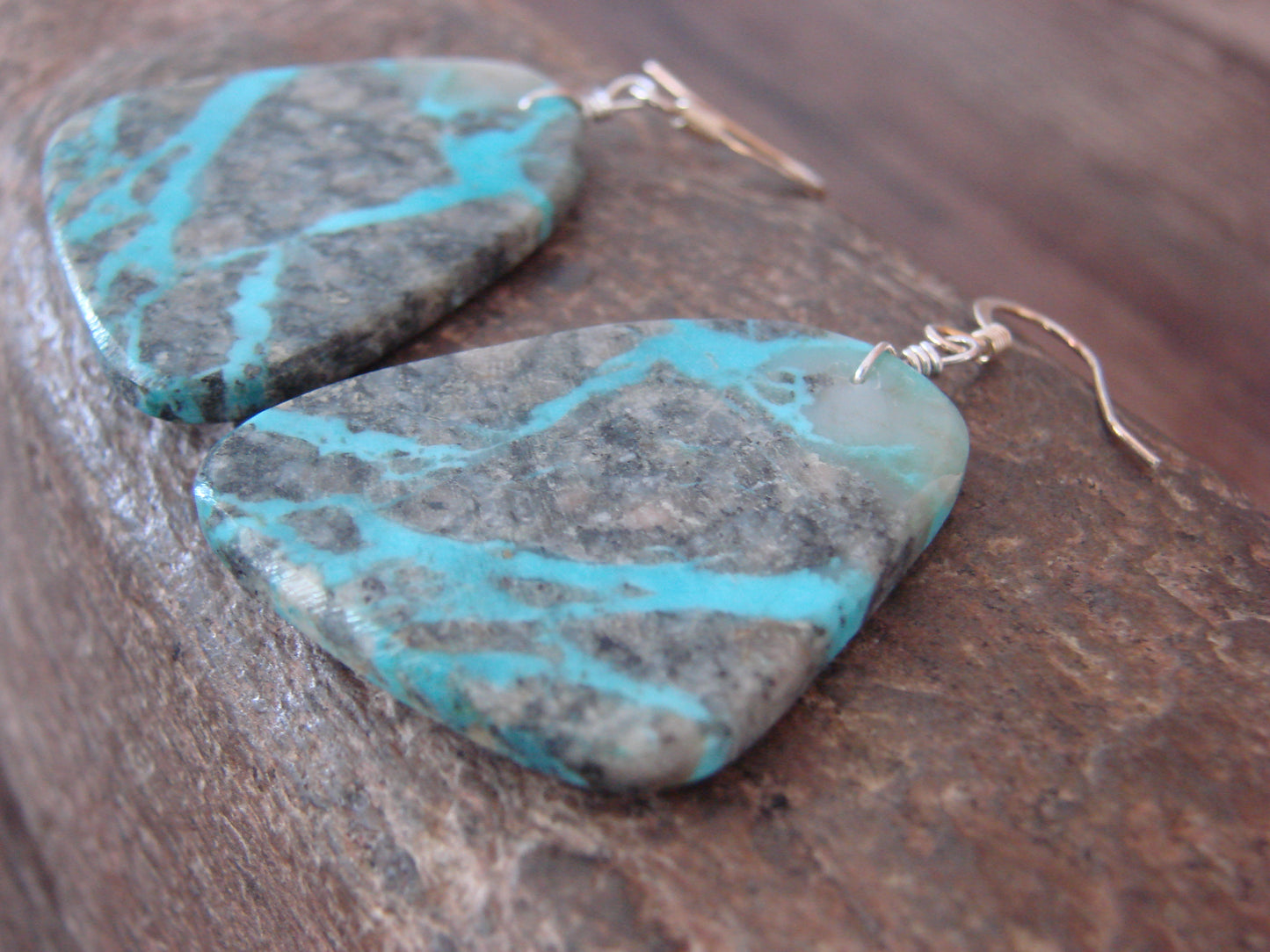 Native American Sterling Silver & Turquoise Slab Earrings - Garcia
