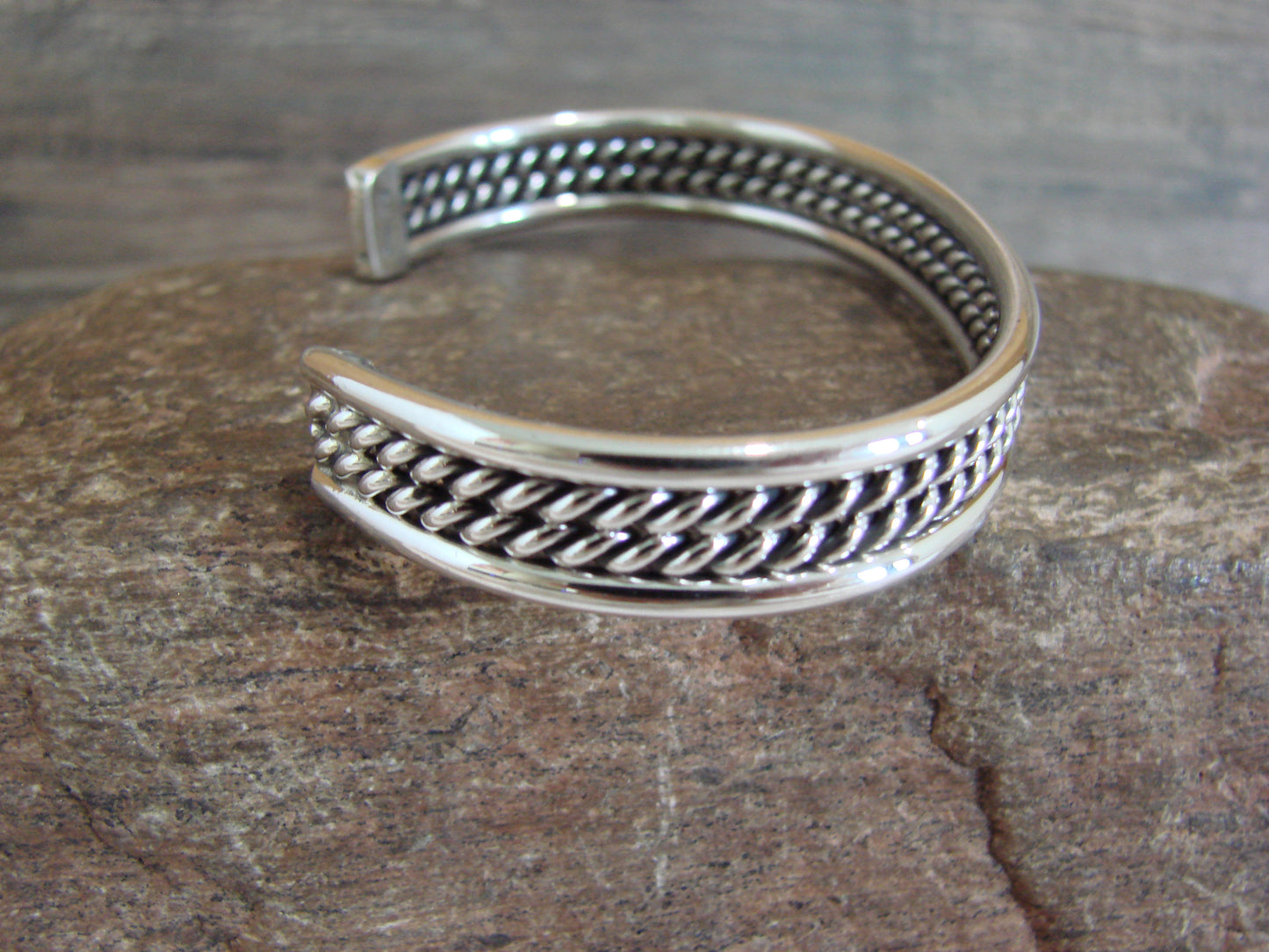 Native American Navajo Indian 3/8" Twisted Sterling Silver Bracelet by Tahe