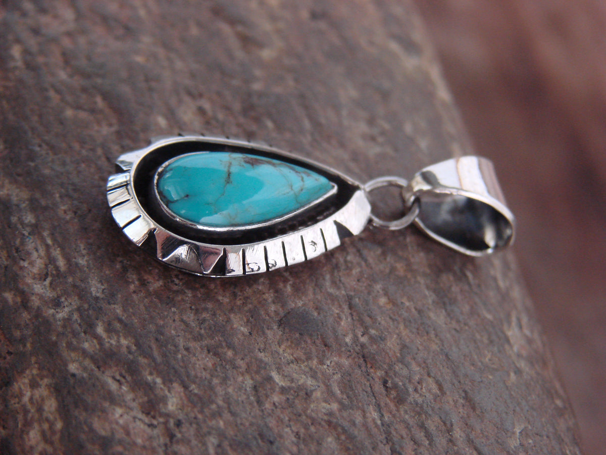 Native American Sterling Silver & Turquoise Shadowbox Pendant - Begay