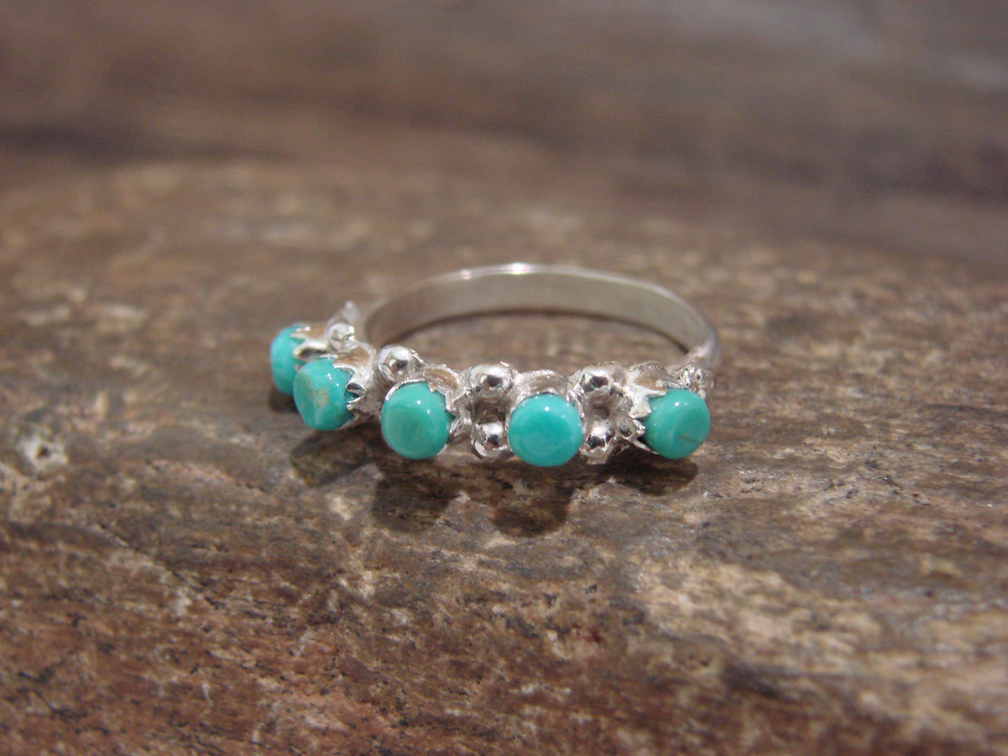 Native American Sterling Silver Turquoise Row Ring by Laate - Size 6