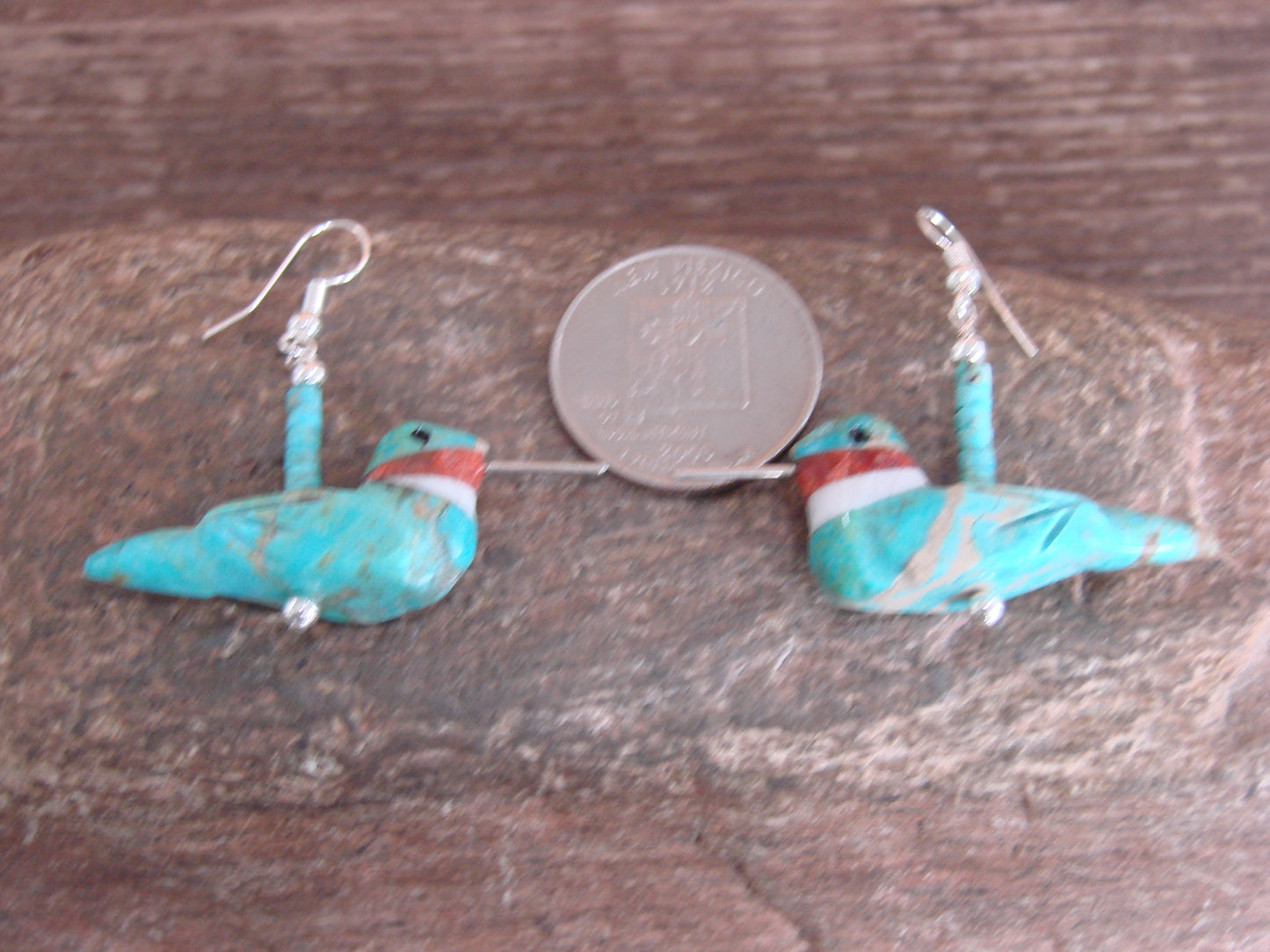 Hand Carved Turquoise Hummingbird Fetish Earrings by Matt Mitchell