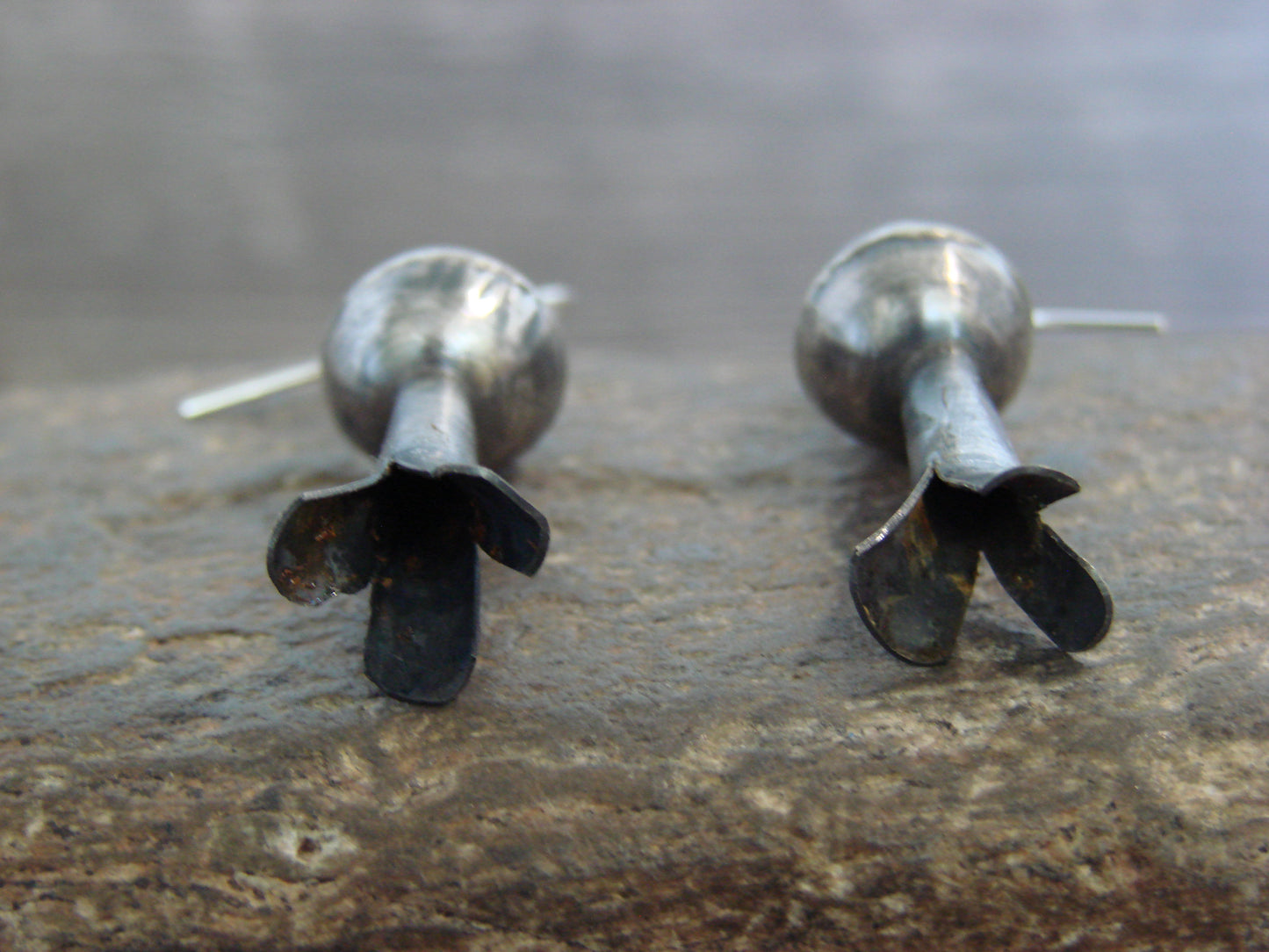Native American Sterling Silver Squash Blossom Dangle Earrings - Tsosie