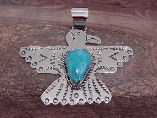 Native American Nickel Silver & Turquoise Eagle Pendant - Cleveland