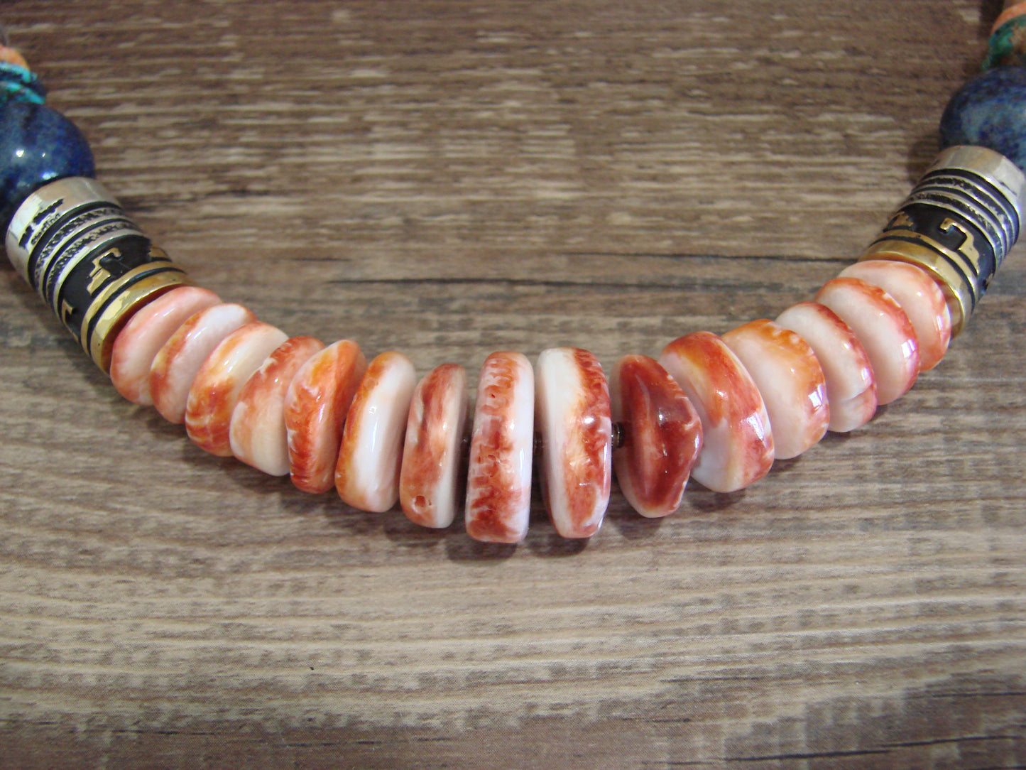 Native American Sterling Silver & Spiny Oyster 21" Gemstone Necklace by Singer