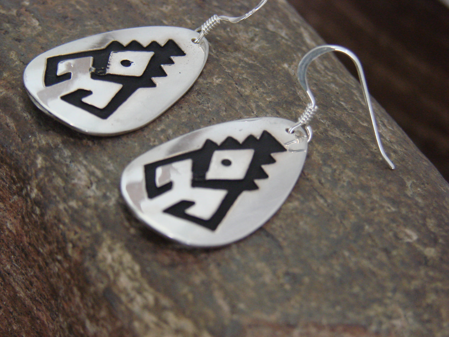Native American Sterling Silver Petroglyph Dangle Earrings - Singer