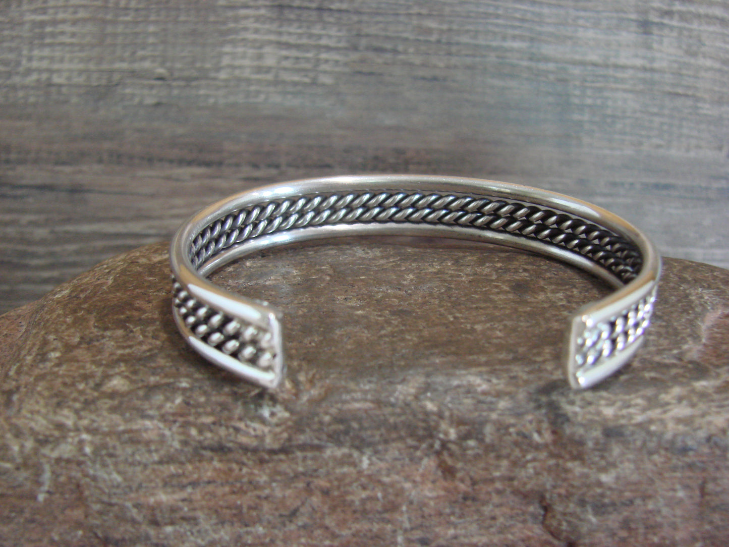 Native American Navajo Indian 3/8" Twisted Sterling Silver Bracelet by Tahe