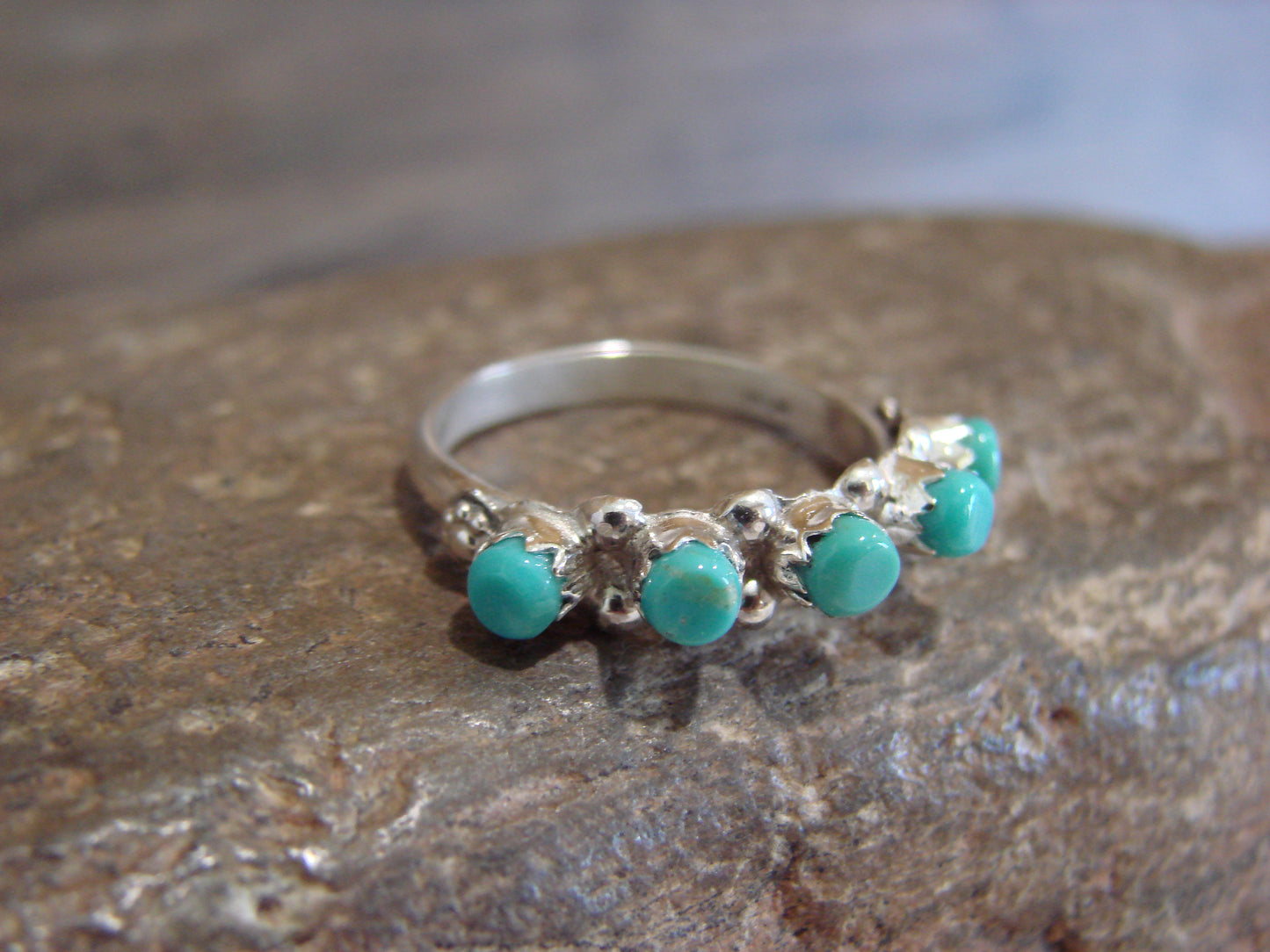 Native American Sterling Silver Turquoise Row Ring by Laate - Size 6