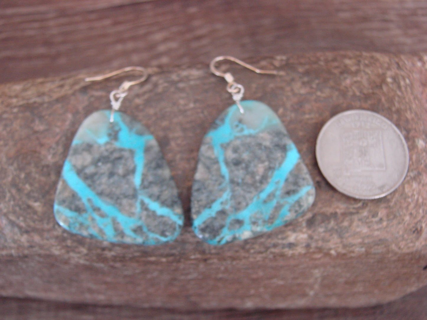 Native American Sterling Silver & Turquoise Slab Earrings - Garcia