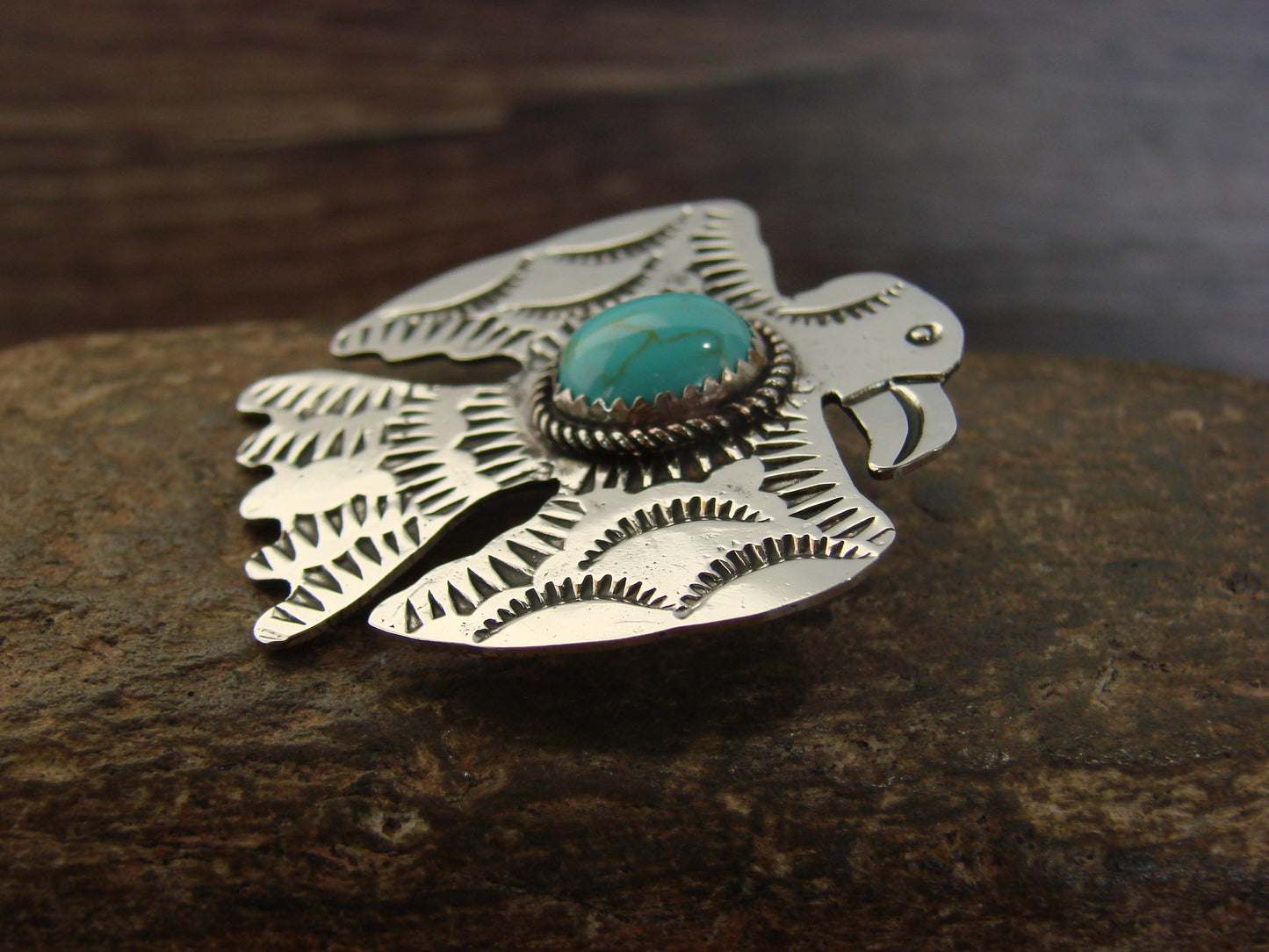 Native American Nickel Silver & Turquoise Thunderbird Pendant - Cleveland