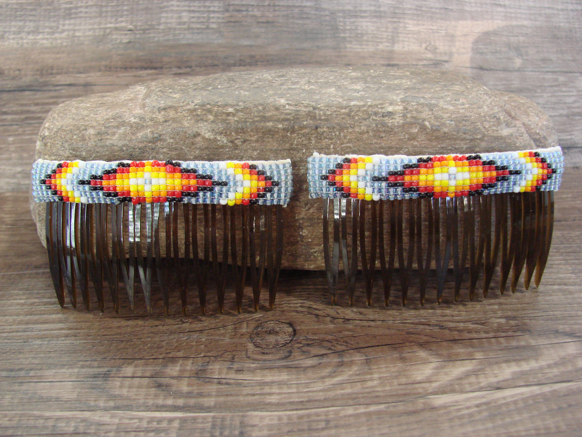 Native American Hand Beaded Hair Comb Set by Cleveland