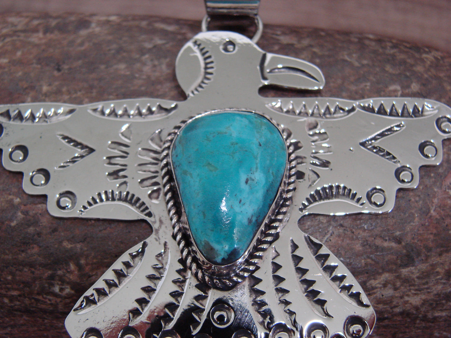 Native American Nickel Silver & Turquoise Eagle Pendant - Cleveland