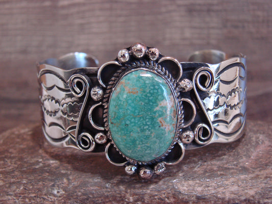 Native American Nickel Silver & Turquoise Bracelet by Cleveland