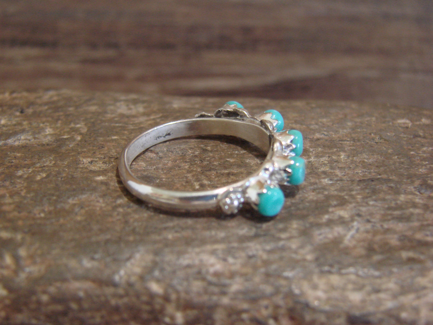 Native American Sterling Silver Turquoise Row Ring by Laate - Size 6