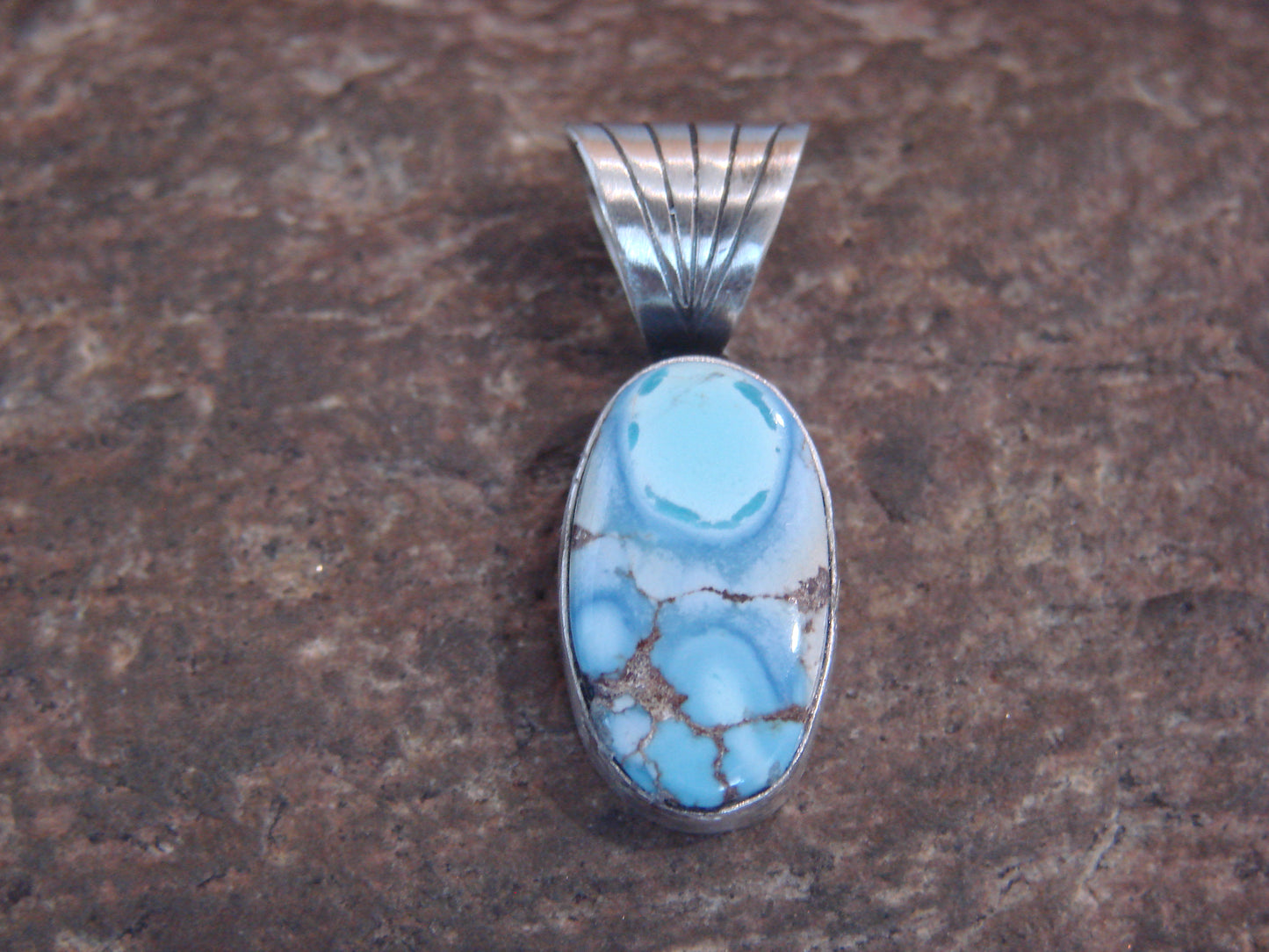 Native American Sterling Silver & Kingman Turquoise Pendant by Yellowhair