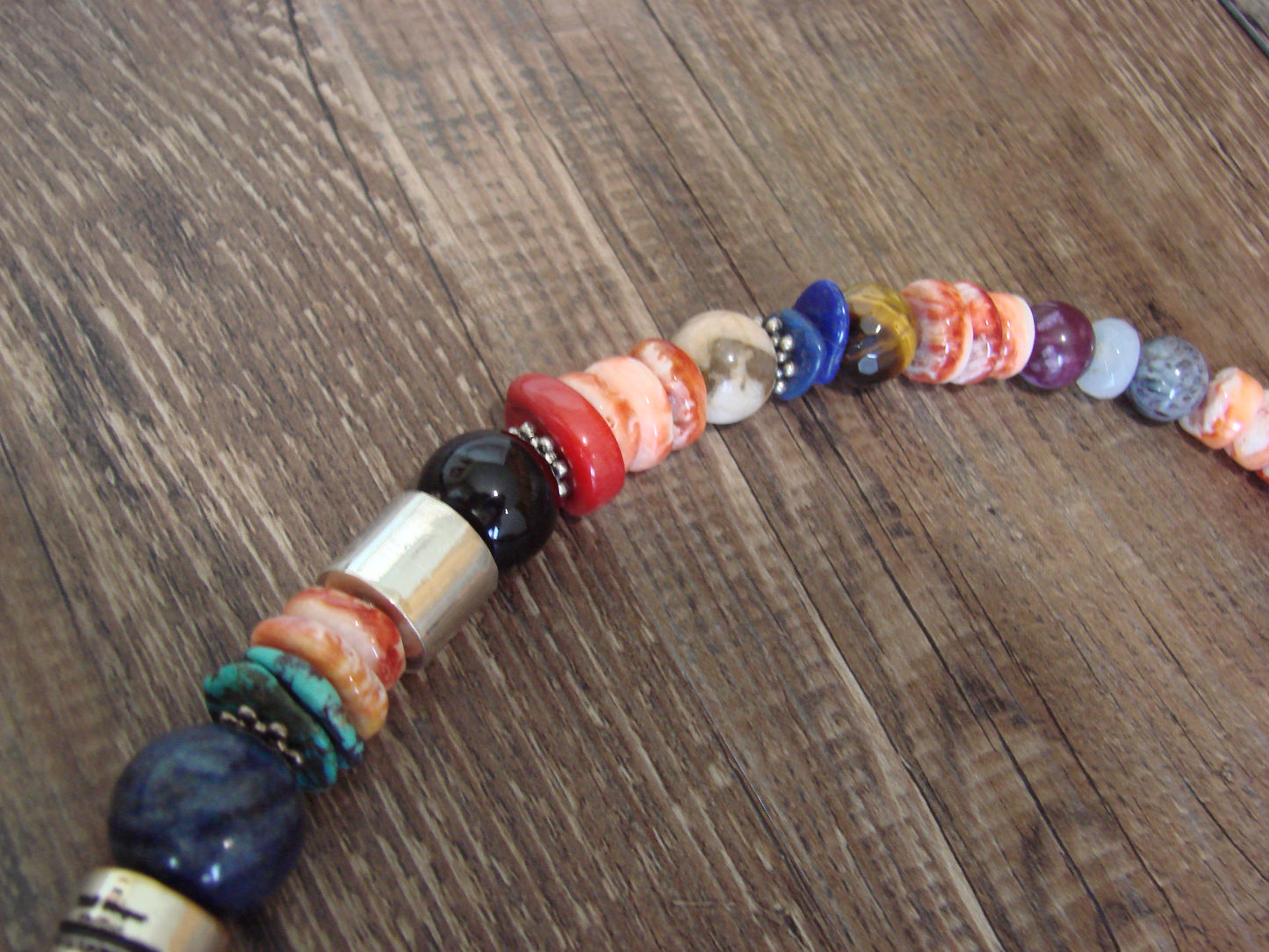 Native American Sterling Silver & Spiny Oyster 21" Gemstone Necklace by Singer