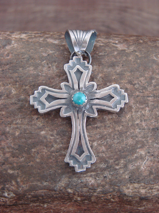 Native American Sterling Silver & Turquoise Cross Pendant - Martinez