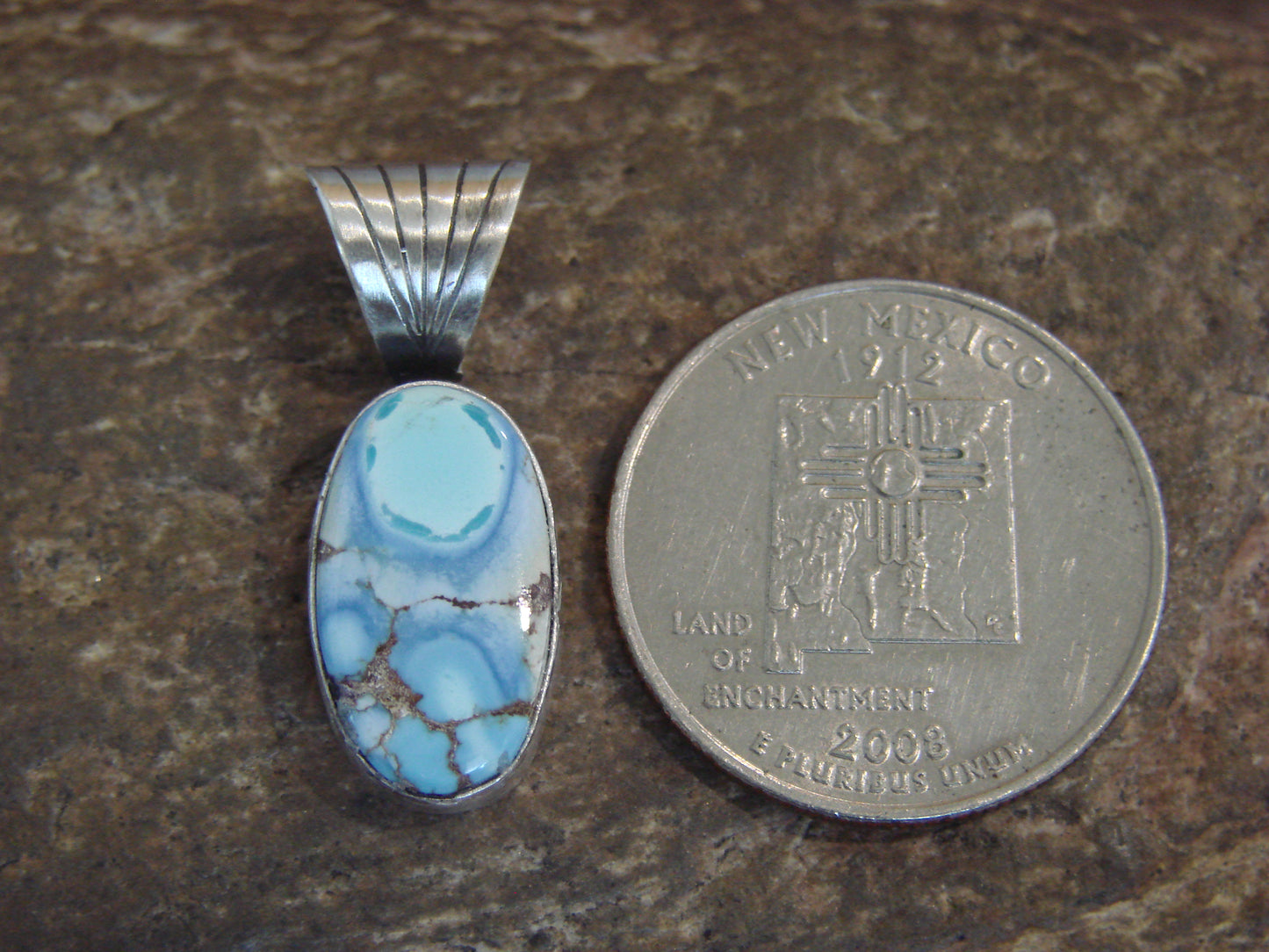 Native American Sterling Silver & Kingman Turquoise Pendant by Yellowhair
