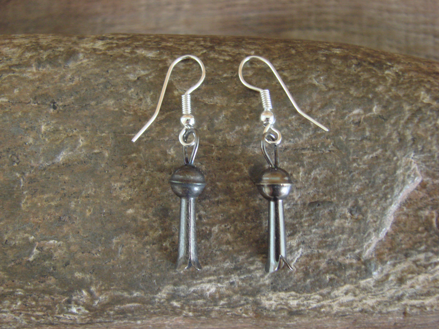 Native American Sterling Silver Squash Blossom Dangle Earrings by Mariano