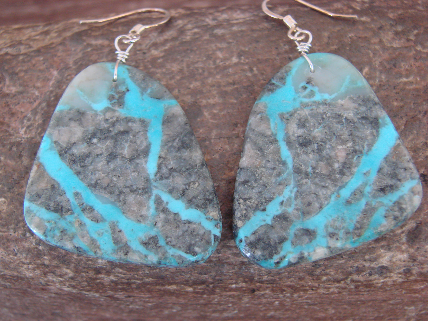Native American Sterling Silver & Turquoise Slab Earrings - Garcia