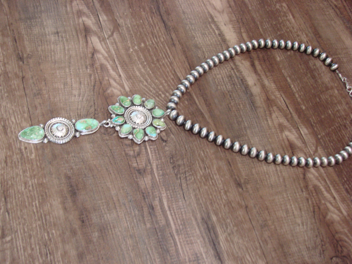 Native American 21" Sterling Silver & Turquoise Navajo Pearl Necklace By Lewis