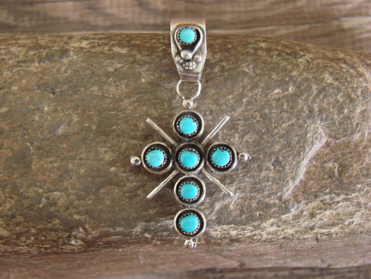 Native American Sterling Silver Reversible Turquoise & Coral Cross Pendant - Booqua
