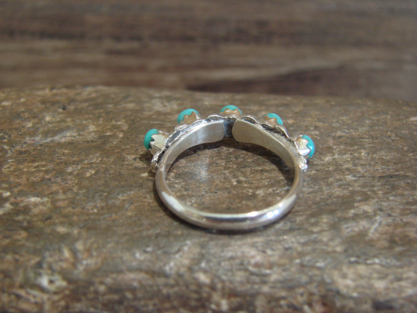 Native American Sterling Silver Turquoise Row Ring by Laate - Size 6