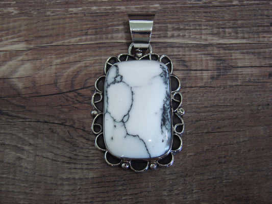 Native American Nickel Silver & Howlite Pendant - Cleveland