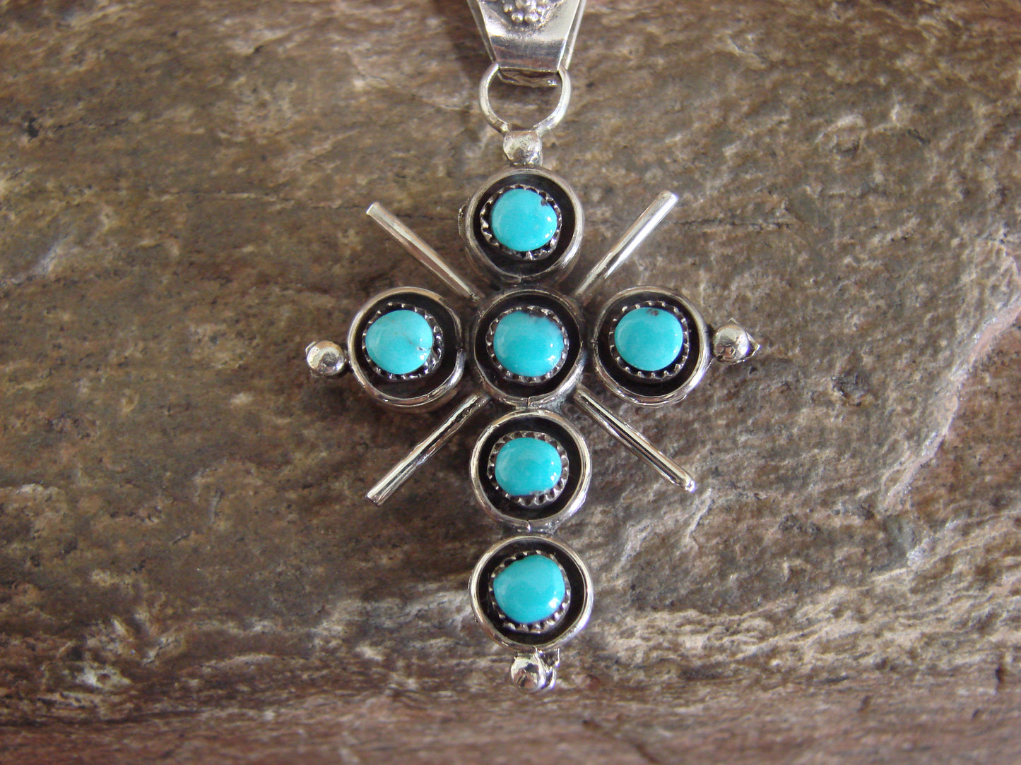 Native American Sterling Silver Reversible Turquoise & Coral Cross Pendant - Booqua