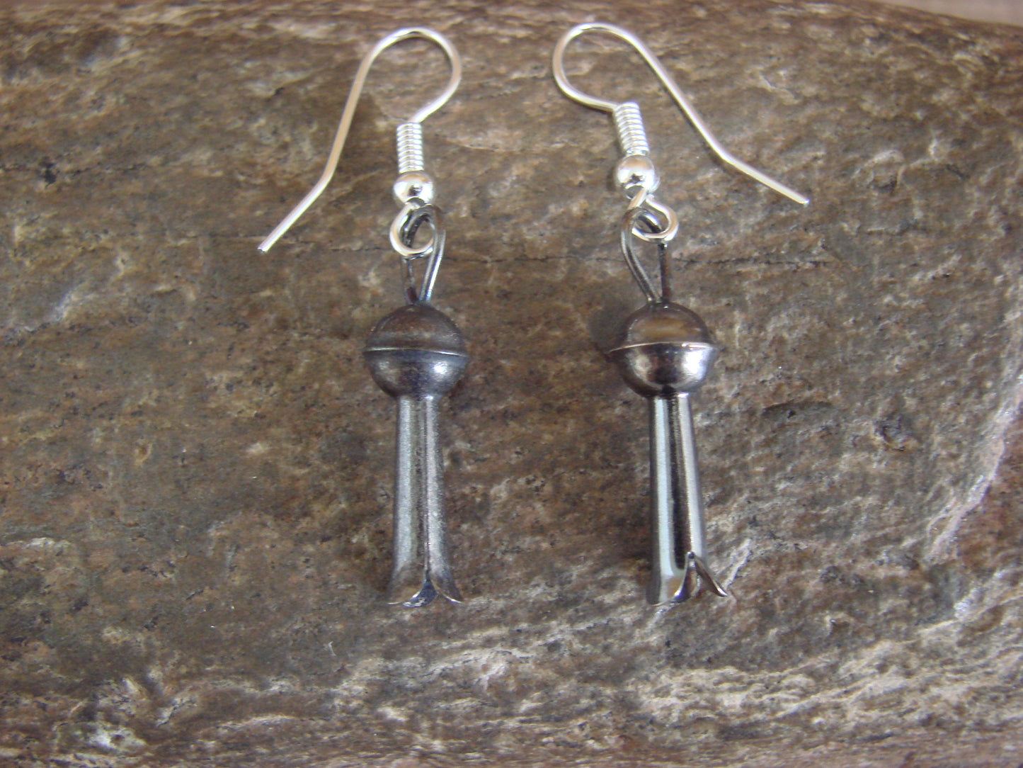 Native American Sterling Silver Squash Blossom Dangle Earrings by Mariano