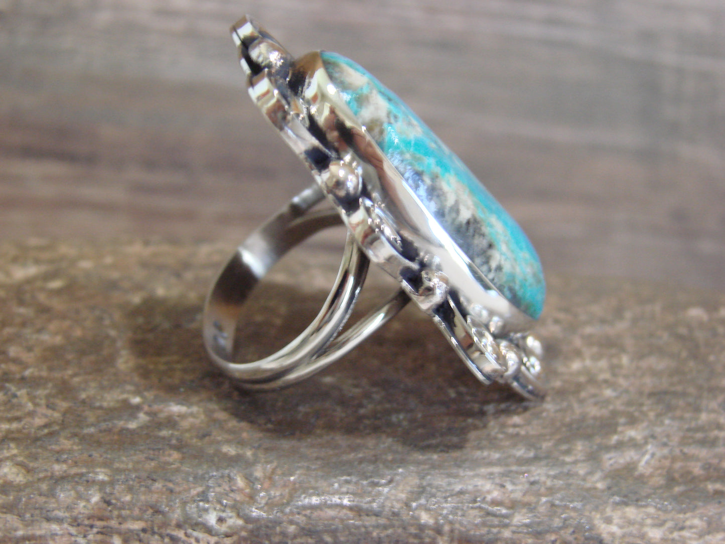 Native American Nickel Silver & Turquoise Ring by Cleveland - Size 10