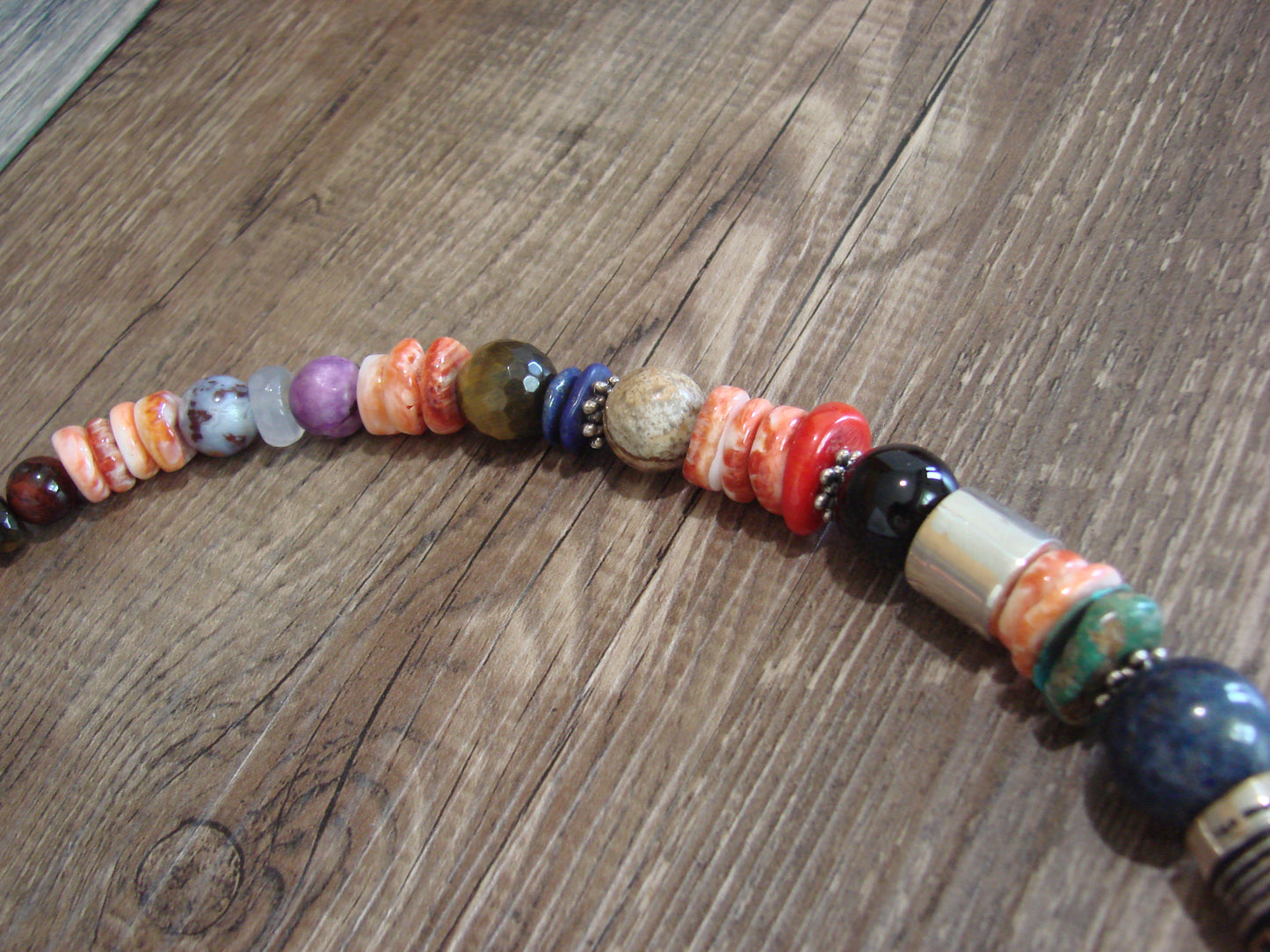 Native American Sterling Silver & Spiny Oyster 21" Gemstone Necklace by Singer