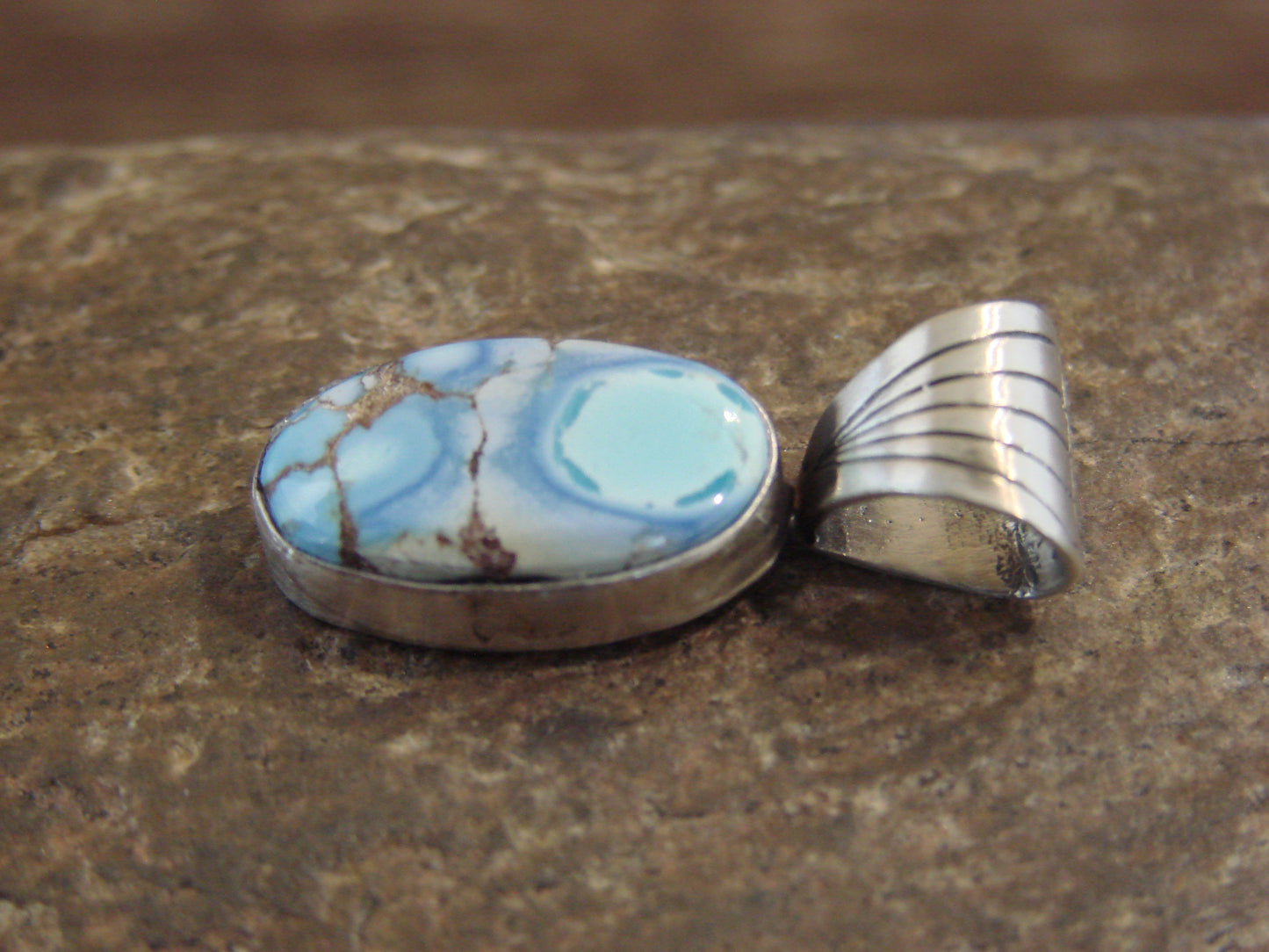 Native American Sterling Silver & Kingman Turquoise Pendant by Yellowhair