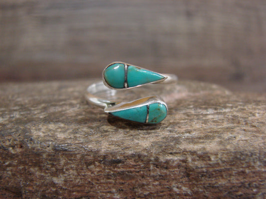 Native American Sterling Silver Turquoise Inlay Adjustable Ring - Nastacio