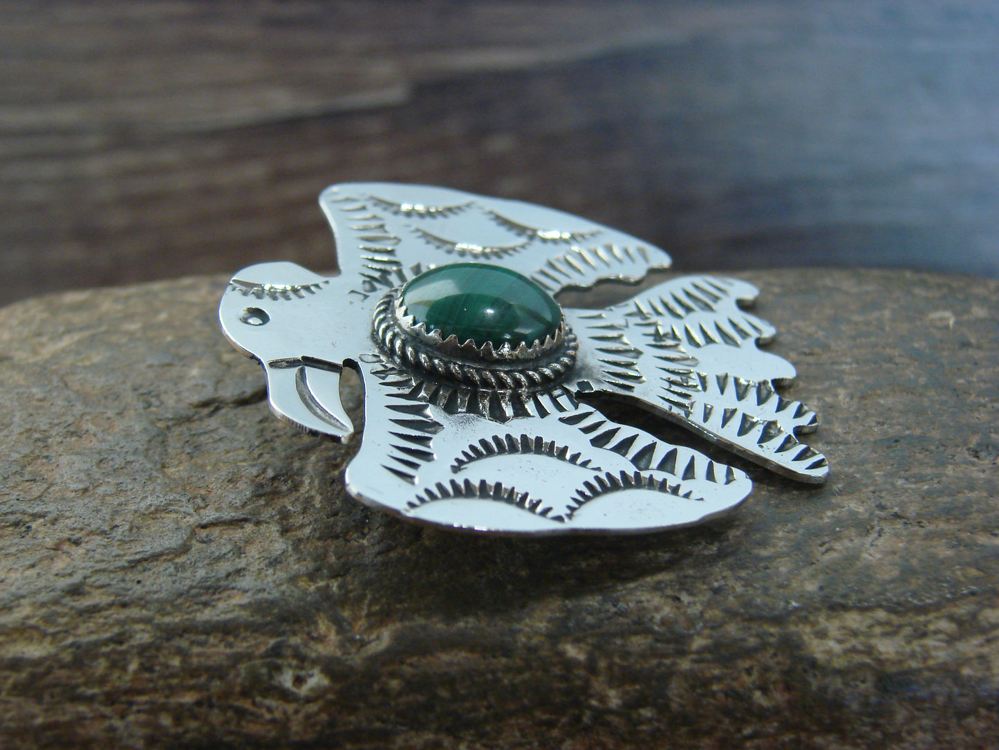 Native American Nickel Silver & Gaspeite Thunderbird Pendant - Cleveland