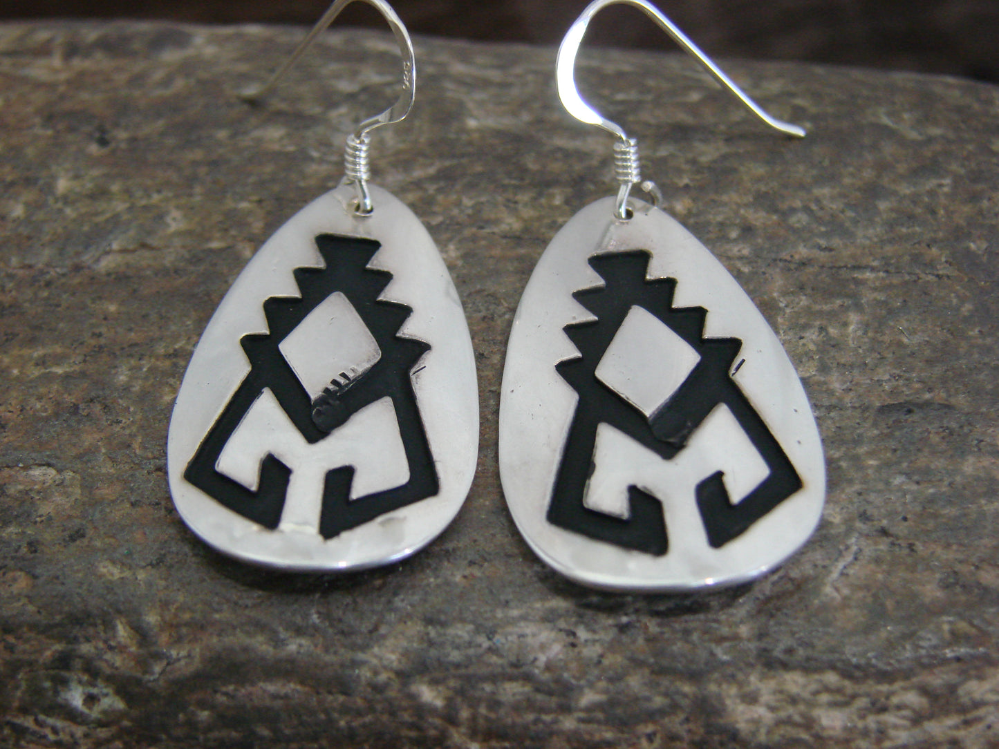 Native American Sterling Silver Petroglyph Dangle Earrings - Singer