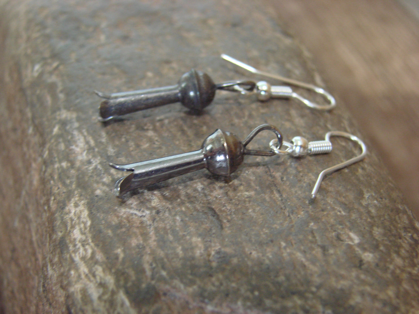 Native American Sterling Silver Squash Blossom Dangle Earrings by Mariano