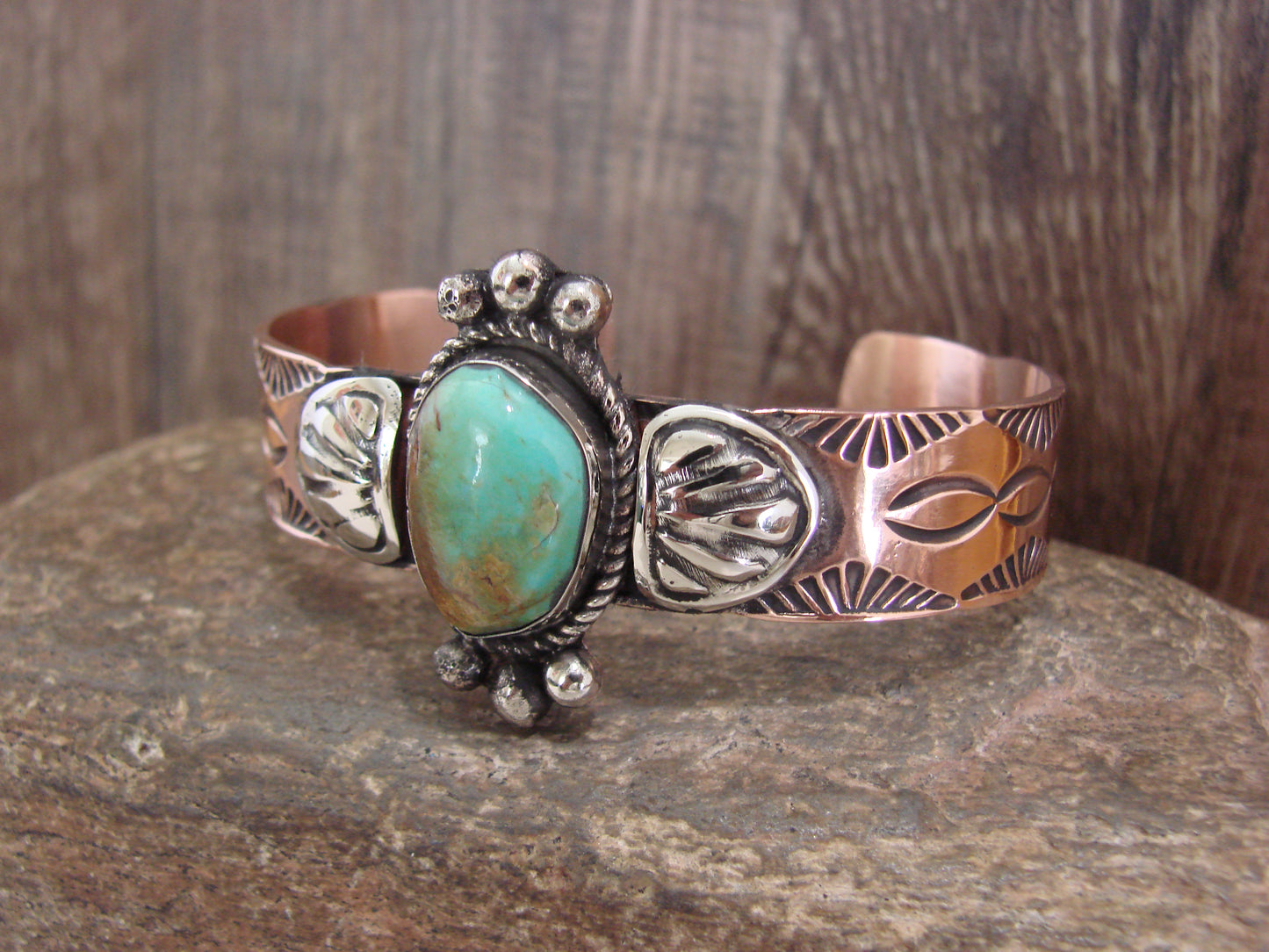 Native American Copper & Turquoise Bracelet by Cleveland