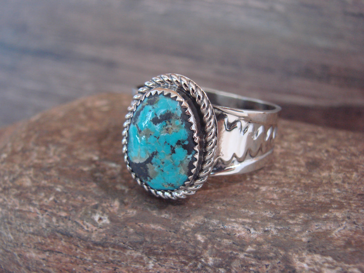 Native American Nickel Silver & Turquoise Scarf Ring by Cleveland